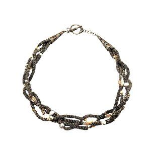 Vintage 925 Sterling Silver Real Pearls Bead Twisted Braided Choker Necklace
